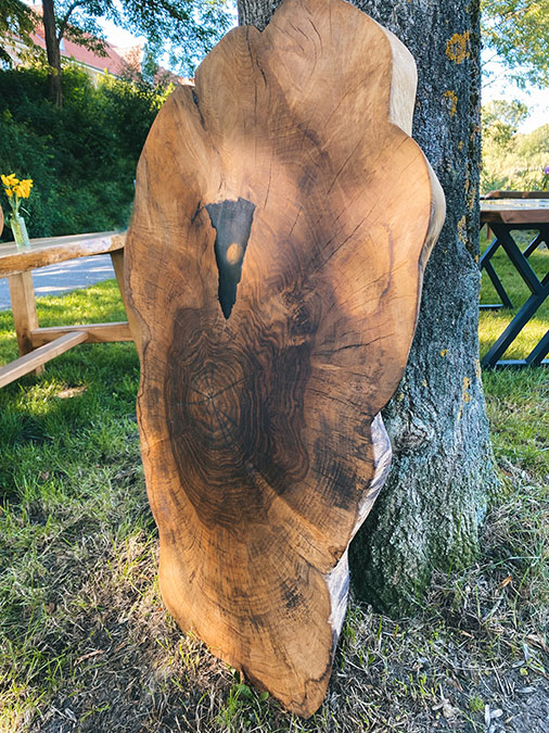 Walnussplatte mit eingegossener Walnuss im Epoxidharz